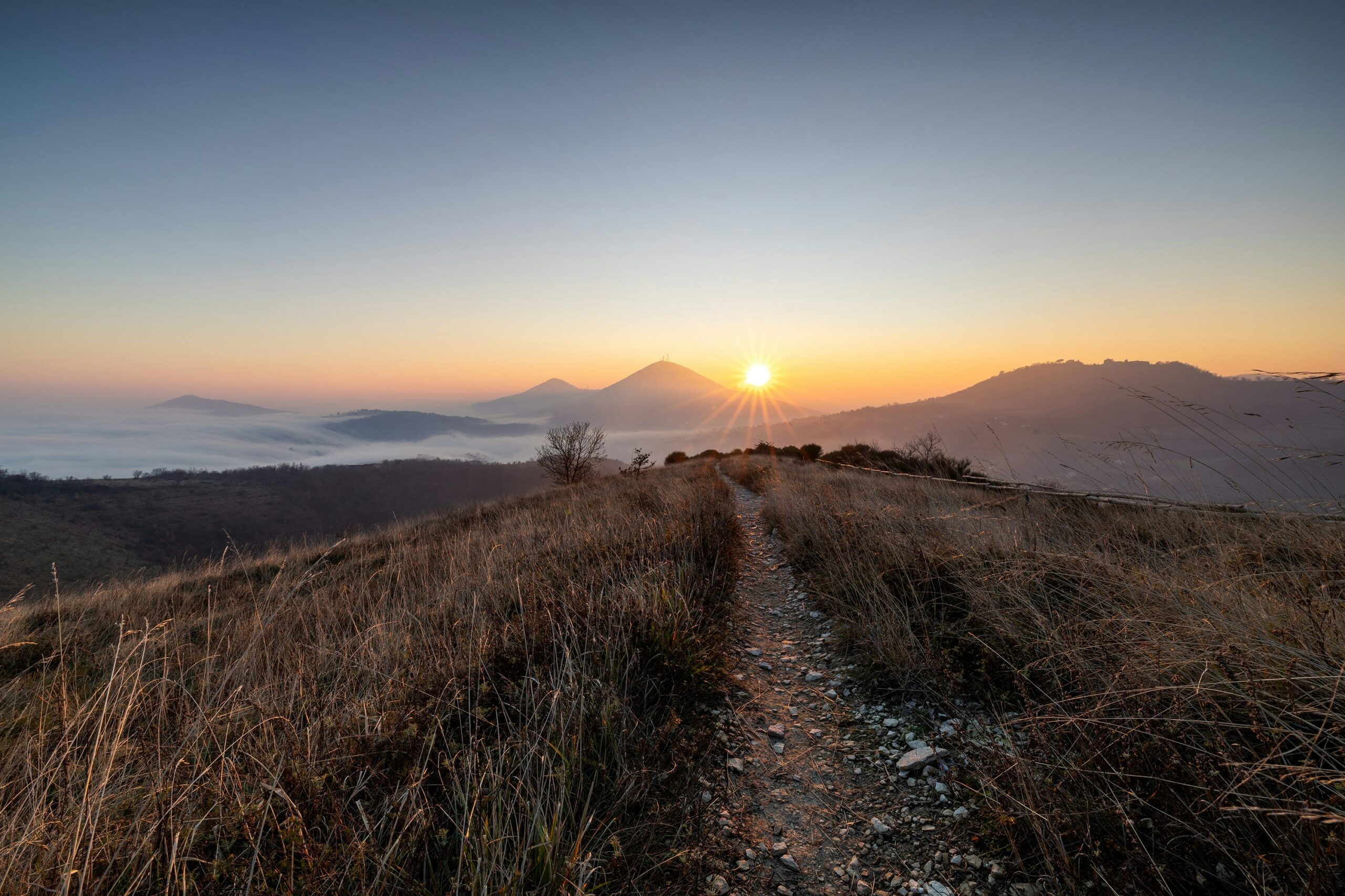 Person climbing towards the sunrise to represent a growth mindset, perseverance, and lifelong learning.